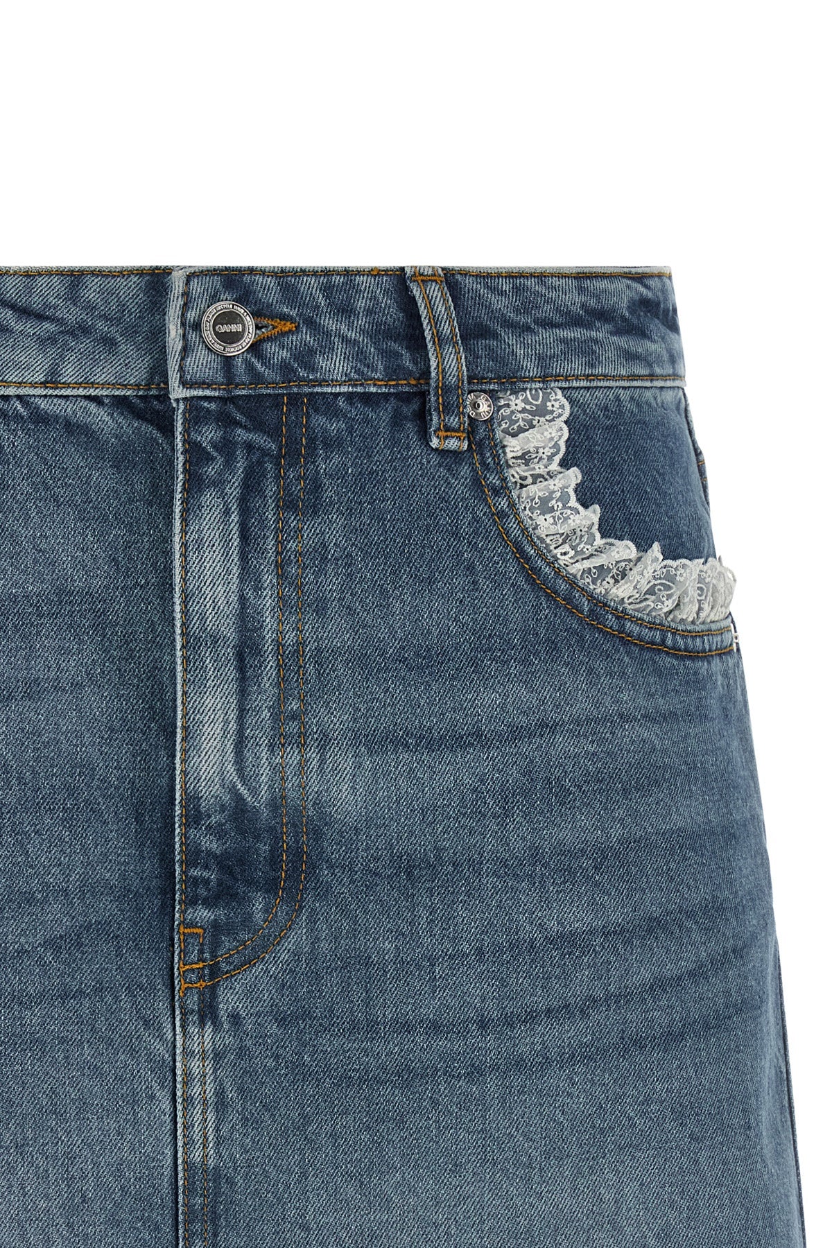 mini skirt in stone-washed rigid cotton denim