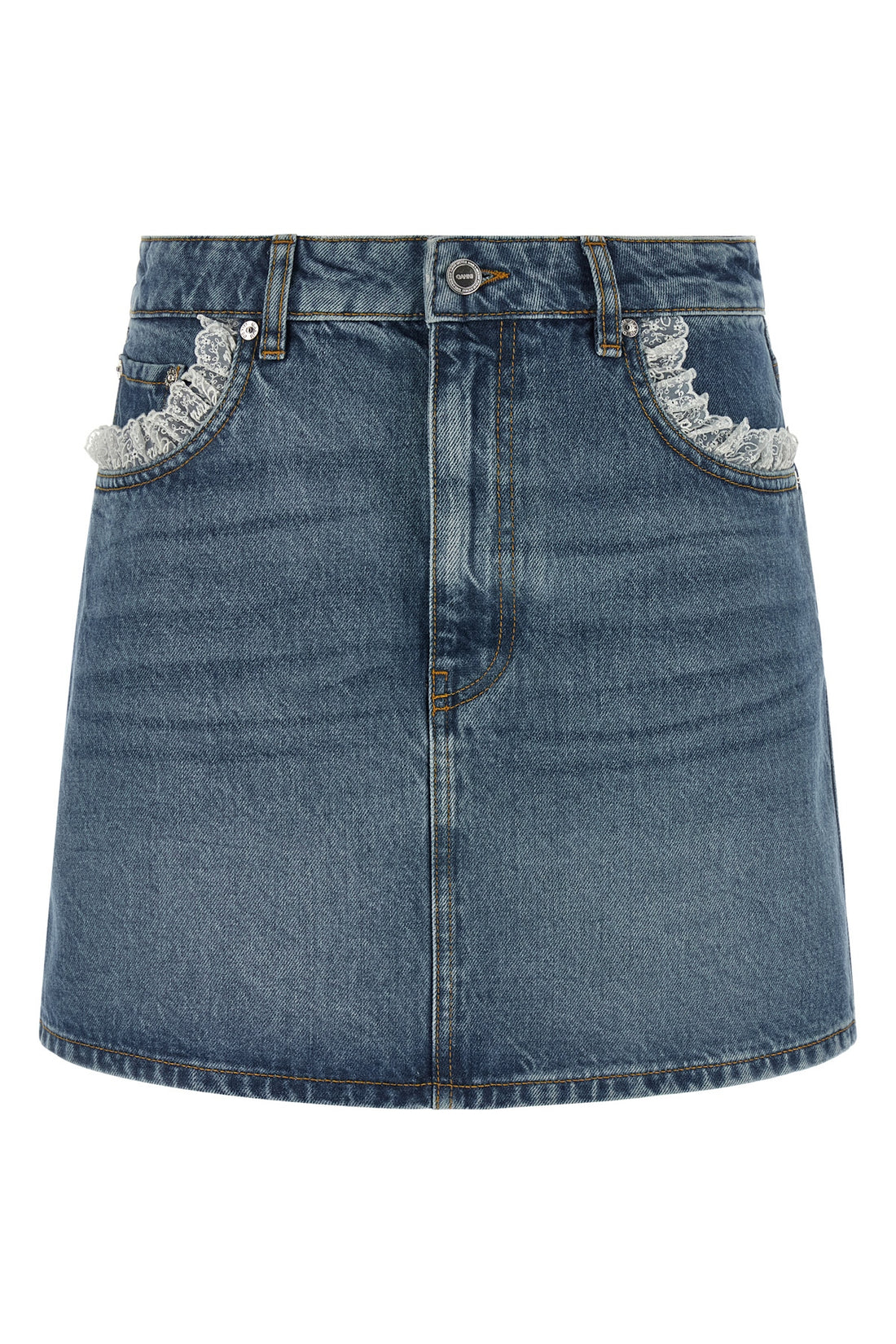 GANNI 34 mini skirt in stone-washed rigid cotton denim