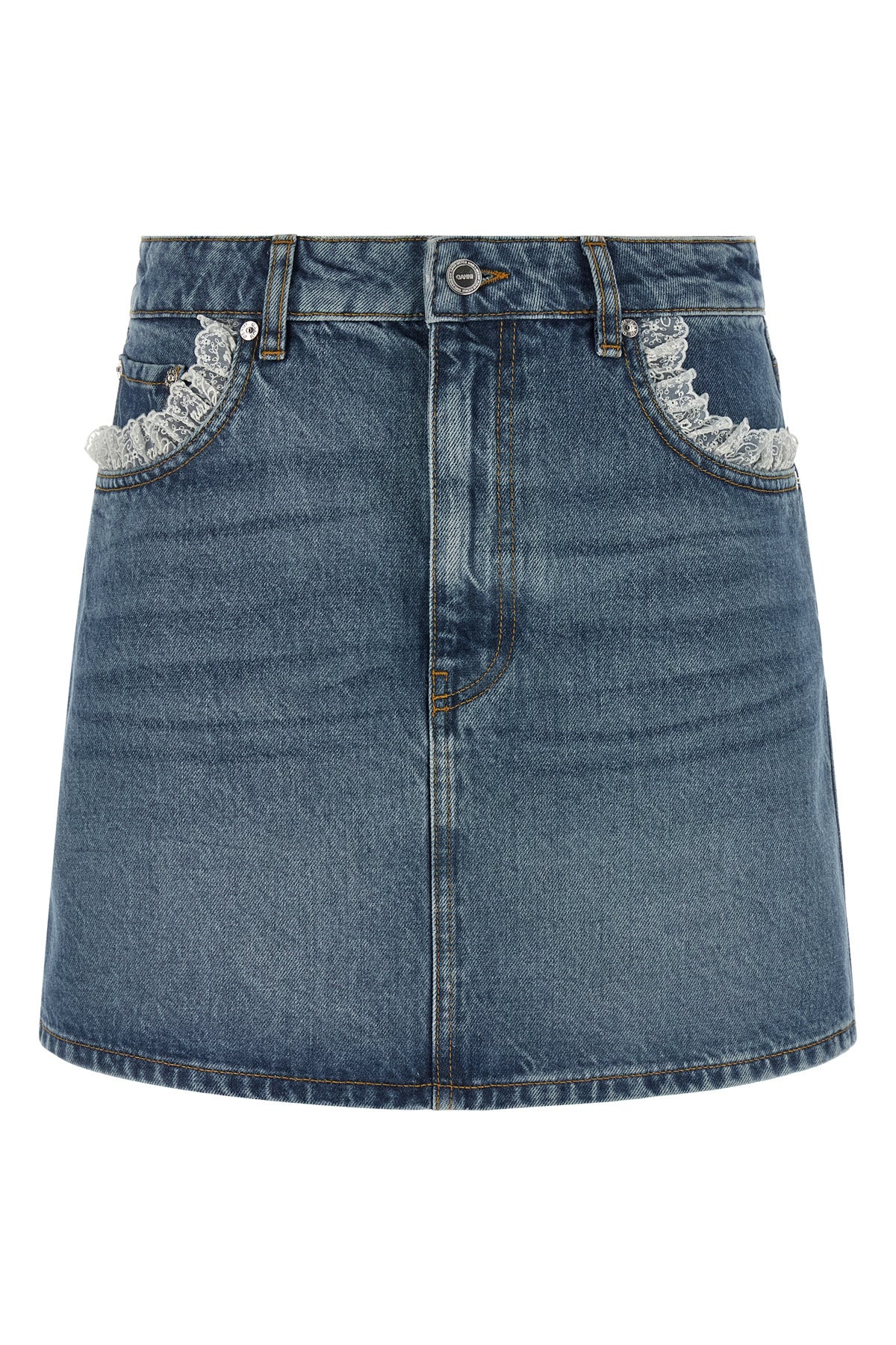 mini skirt in stone-washed rigid cotton denim