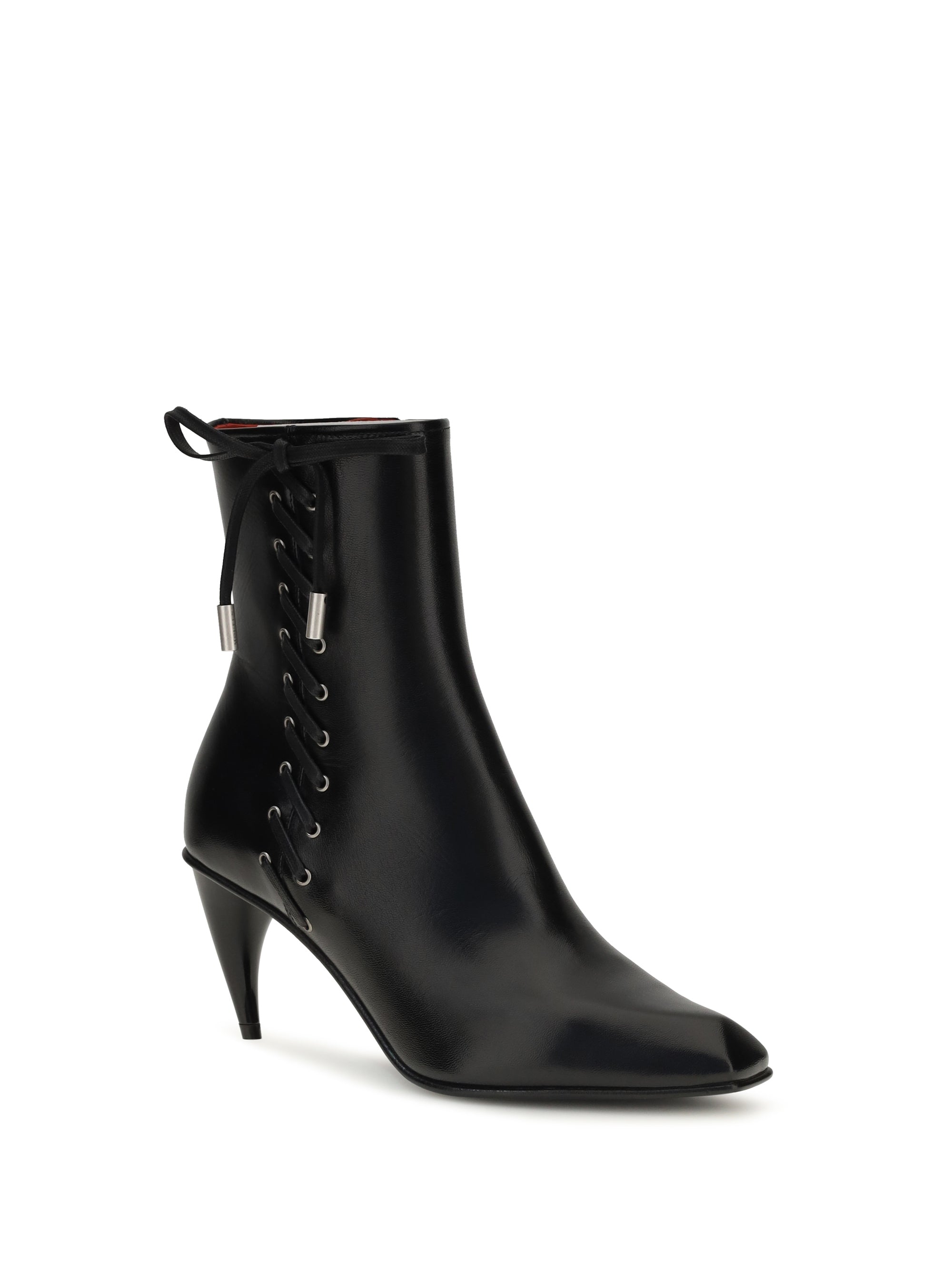 curved-heel ankle boots with side lacing
