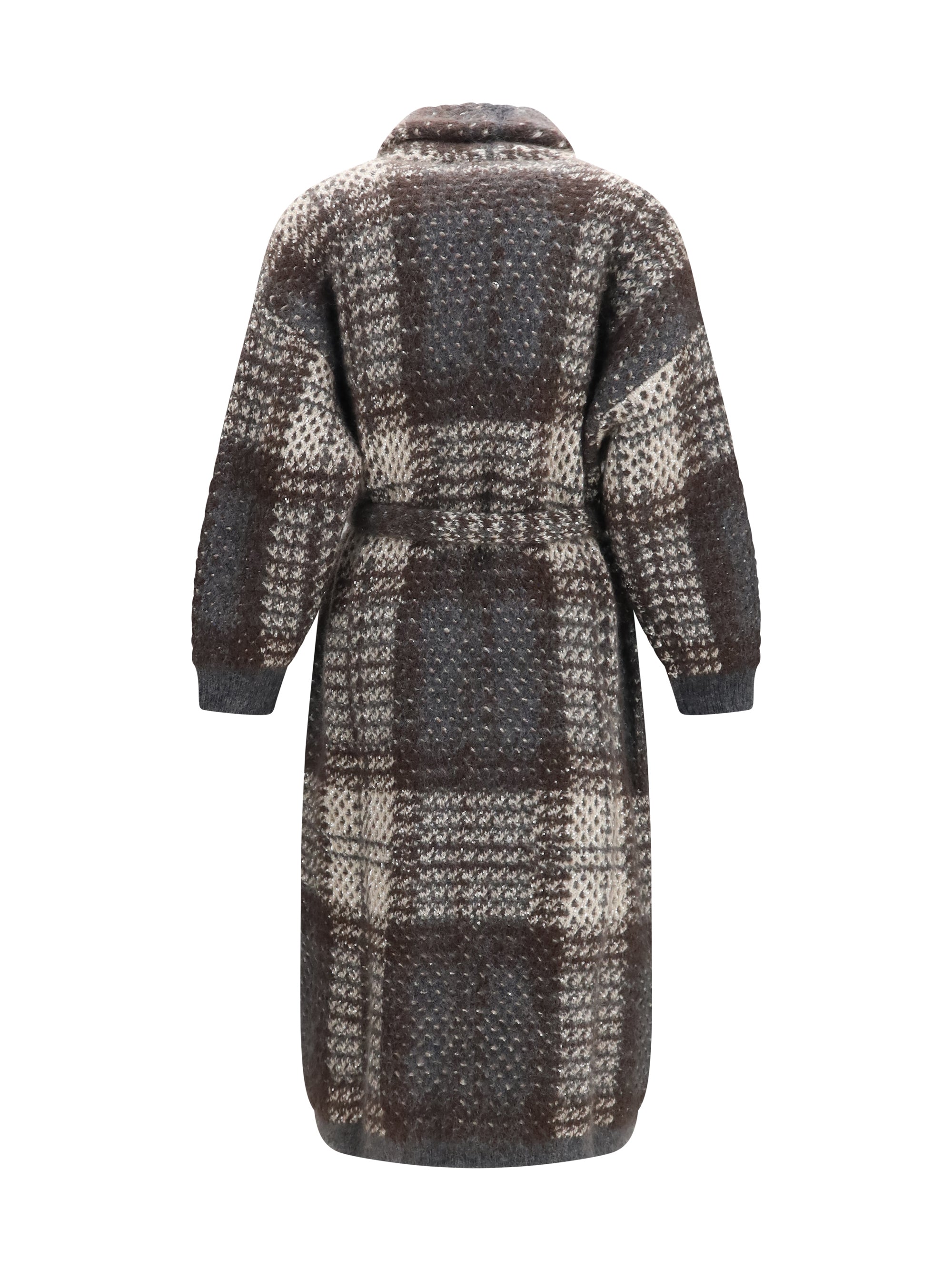 macrocheck mohair blend coat with belt