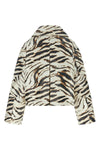 zebra graphic print laminated fabric jacket