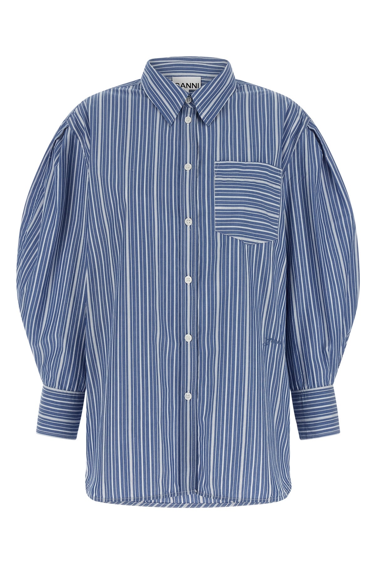 the ganni striped shirt redefines the codes of everyday tailoring through unexpe