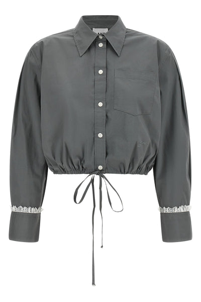 the ganni cropped shirt reinterprets the classic silhouette through shortened pr