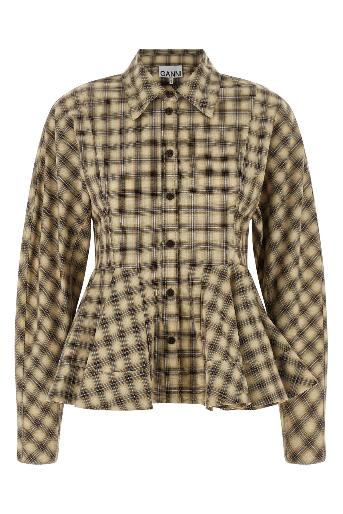 the check flannel peplum ganni shirt is made of pure cotton flannel