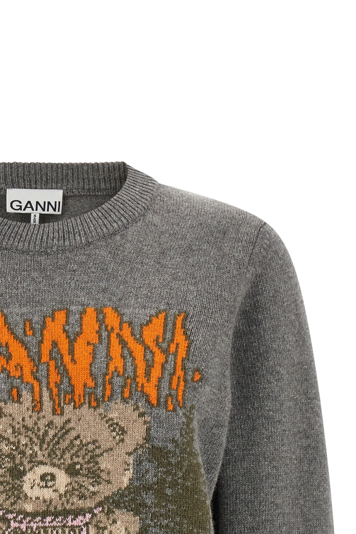 the ganni crew neck sweater stands out for its compact knitting in a versatile m