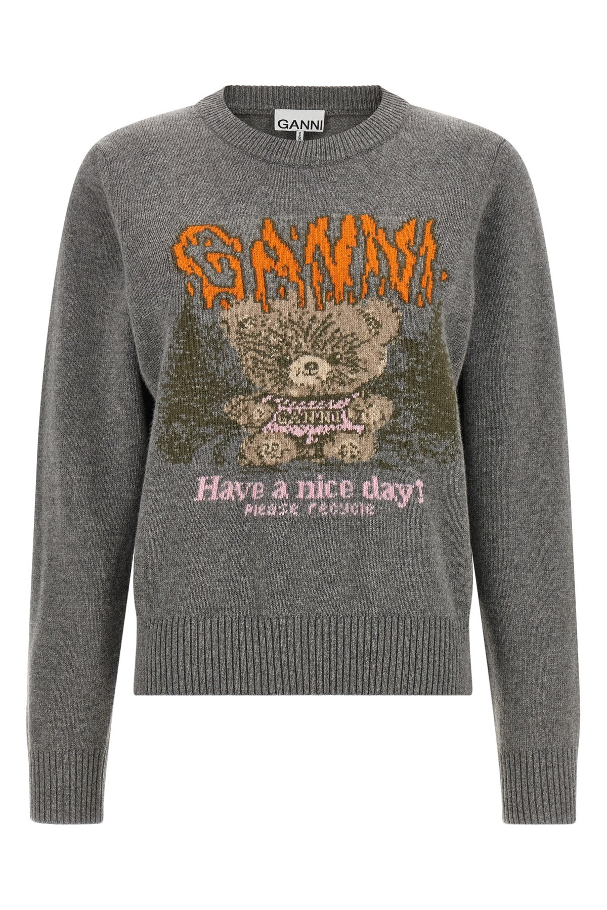 the ganni crew neck sweater stands out for its compact knitting in a versatile m