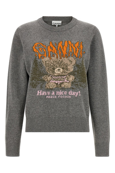 the ganni crew neck sweater stands out for its compact knitting in a versatile m