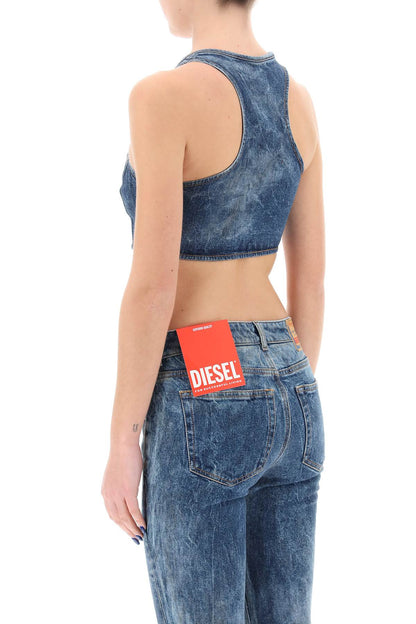 denim crop top with jewel buckle