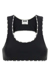 the sporty top moschino stands out for its slim silhouette and an essential de