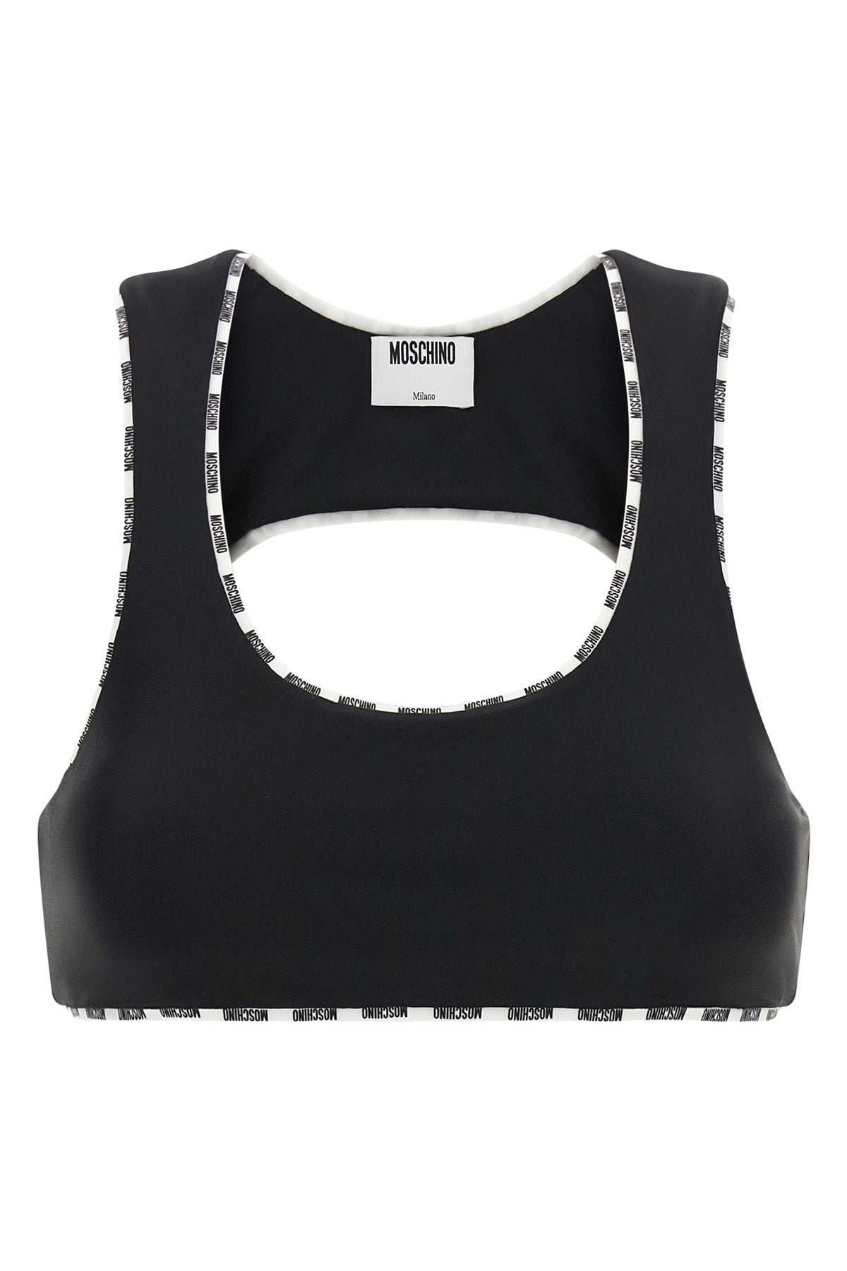 the sporty top moschino stands out for its slim silhouette and an essential de