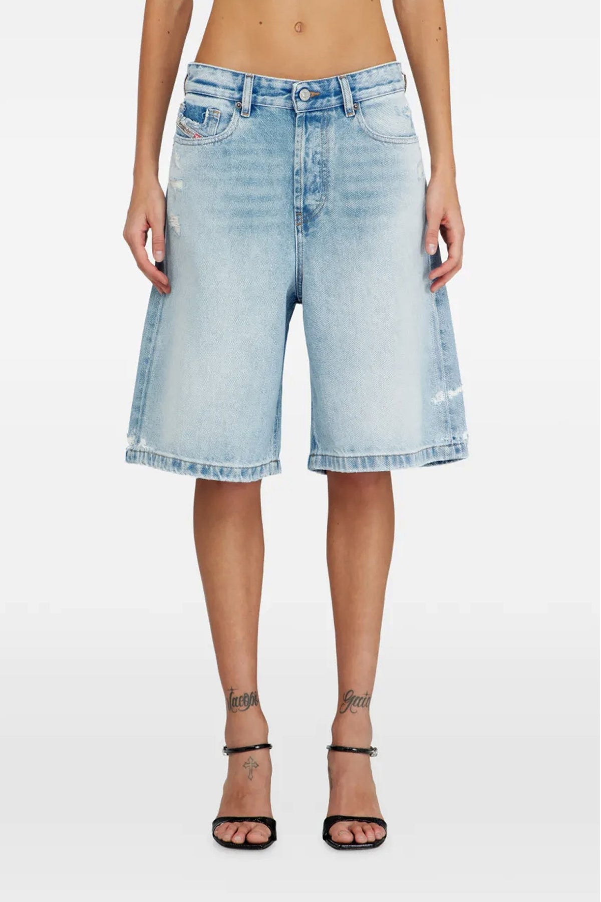de-sire-short bermuda shorts in light blue washed cotton denim