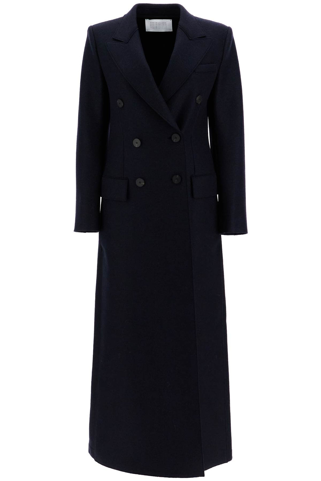 double-breasted pressed wool coat