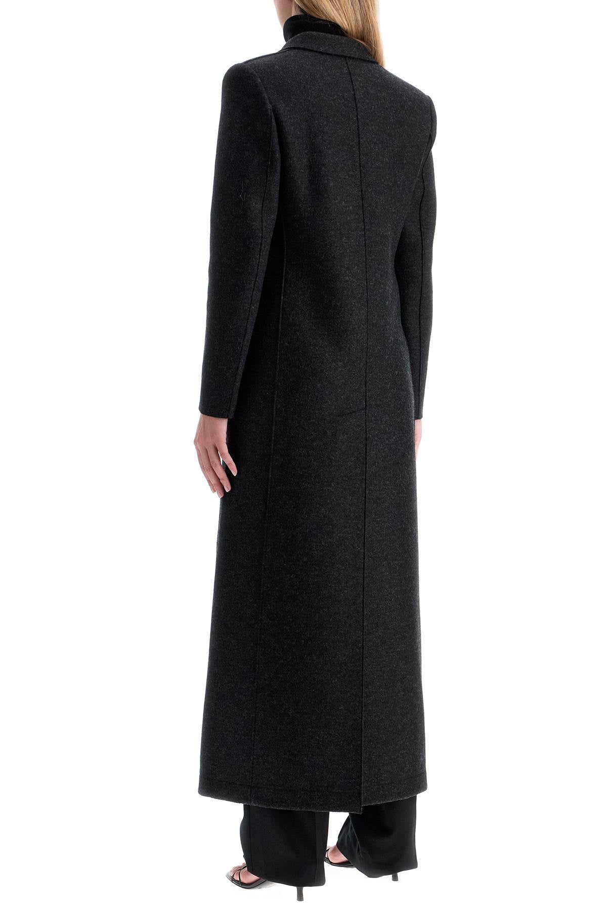 double-breasted pressed wool coat