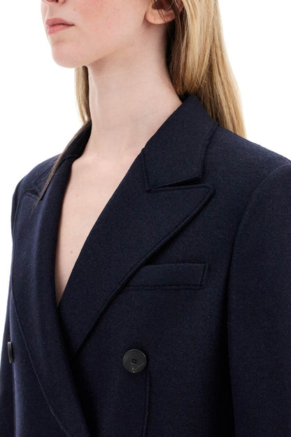 double-breasted pressed wool coat