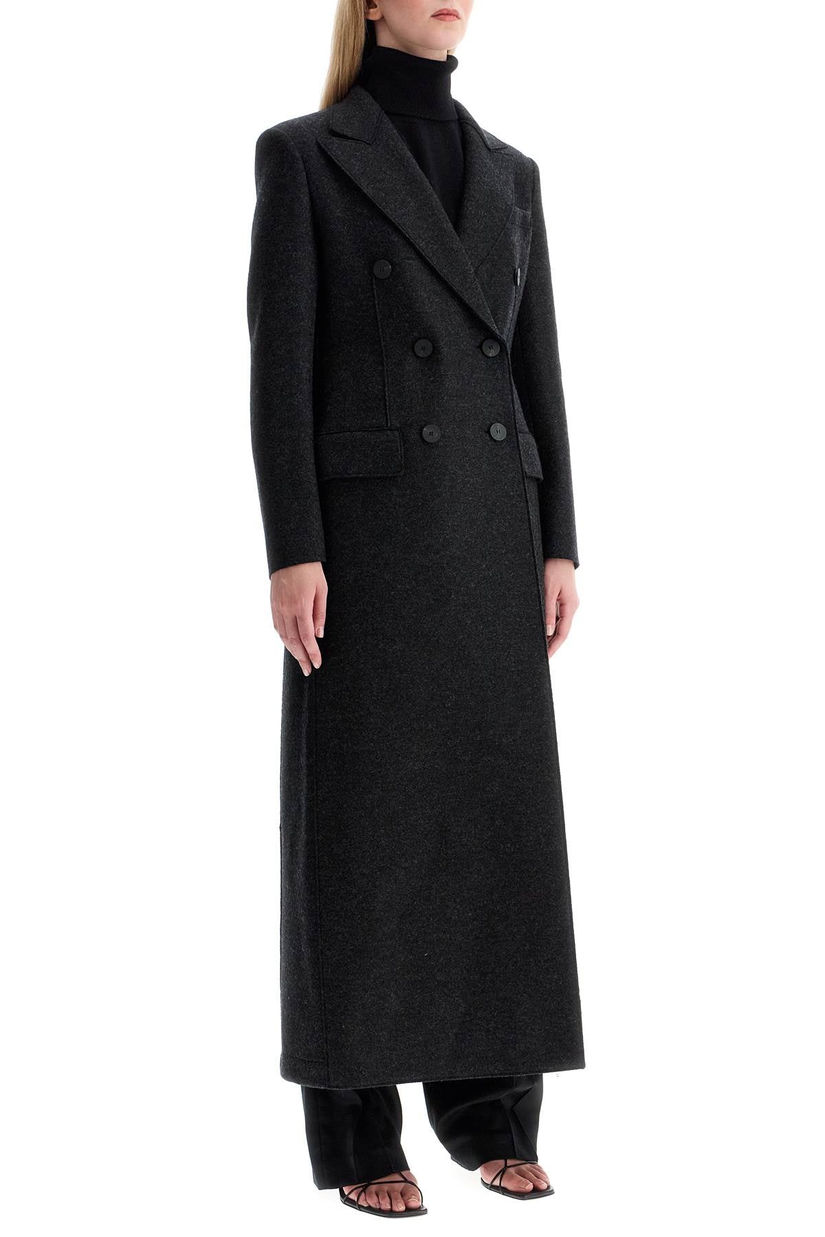 double-breasted pressed wool coat