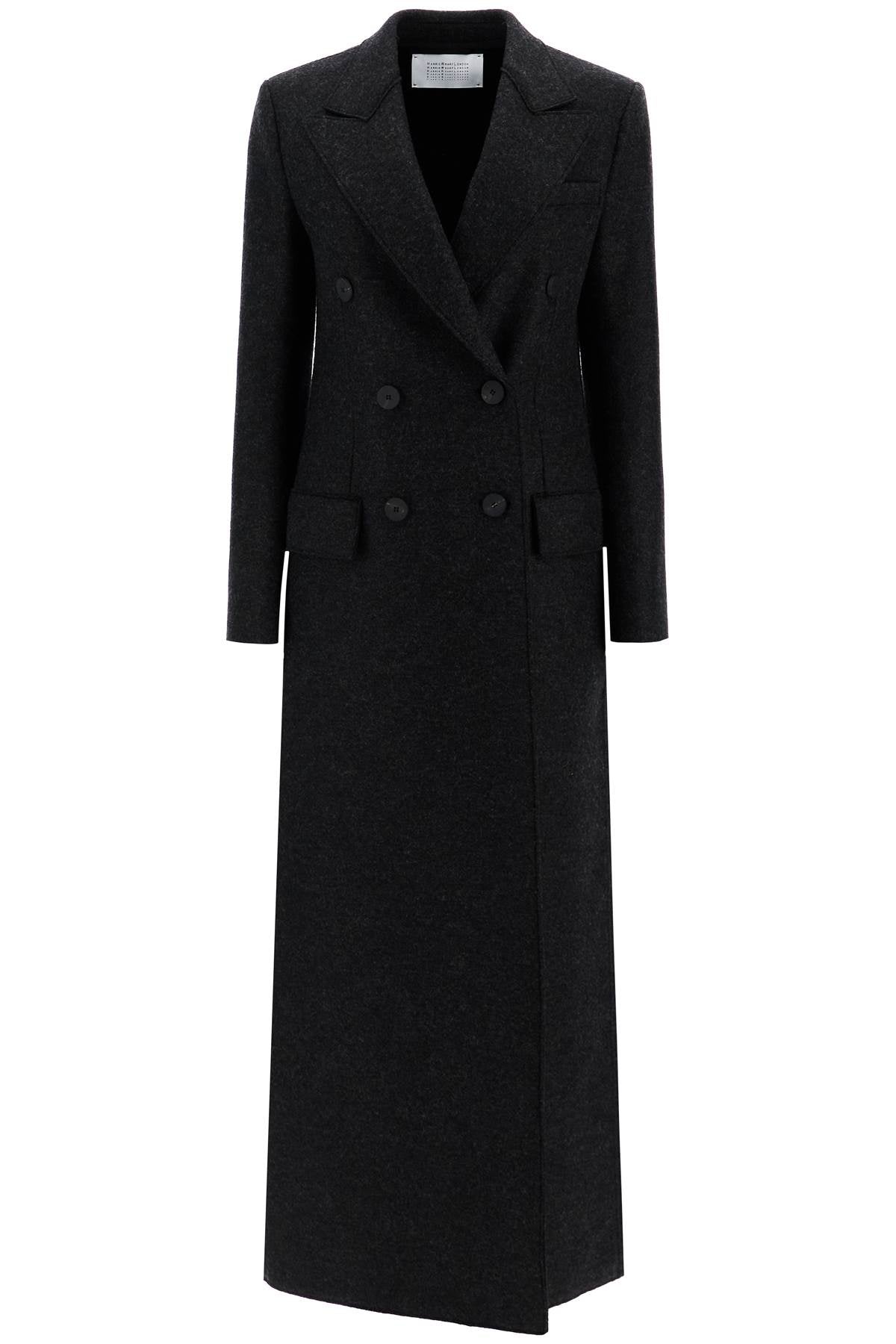 double-breasted pressed wool coat