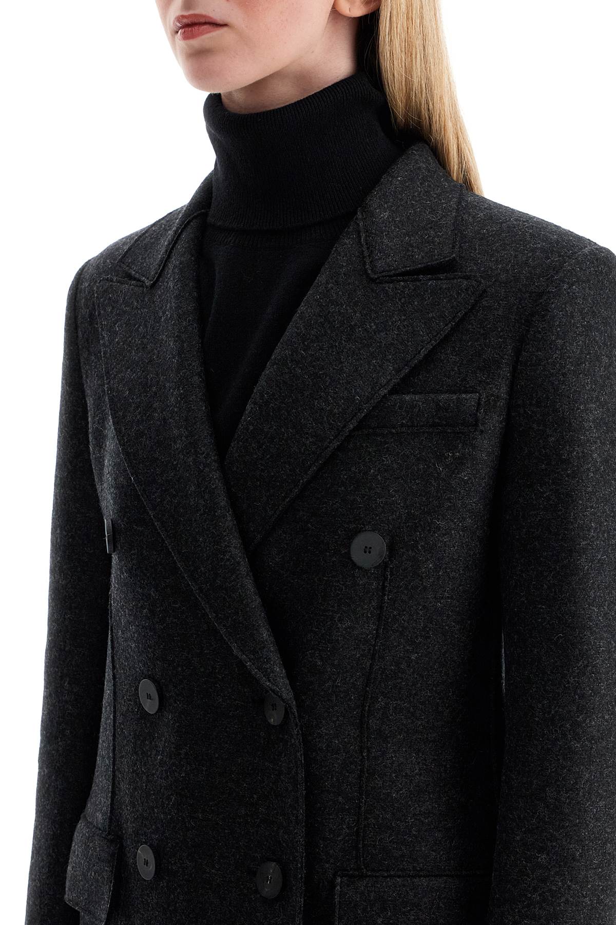 double-breasted pressed wool coat