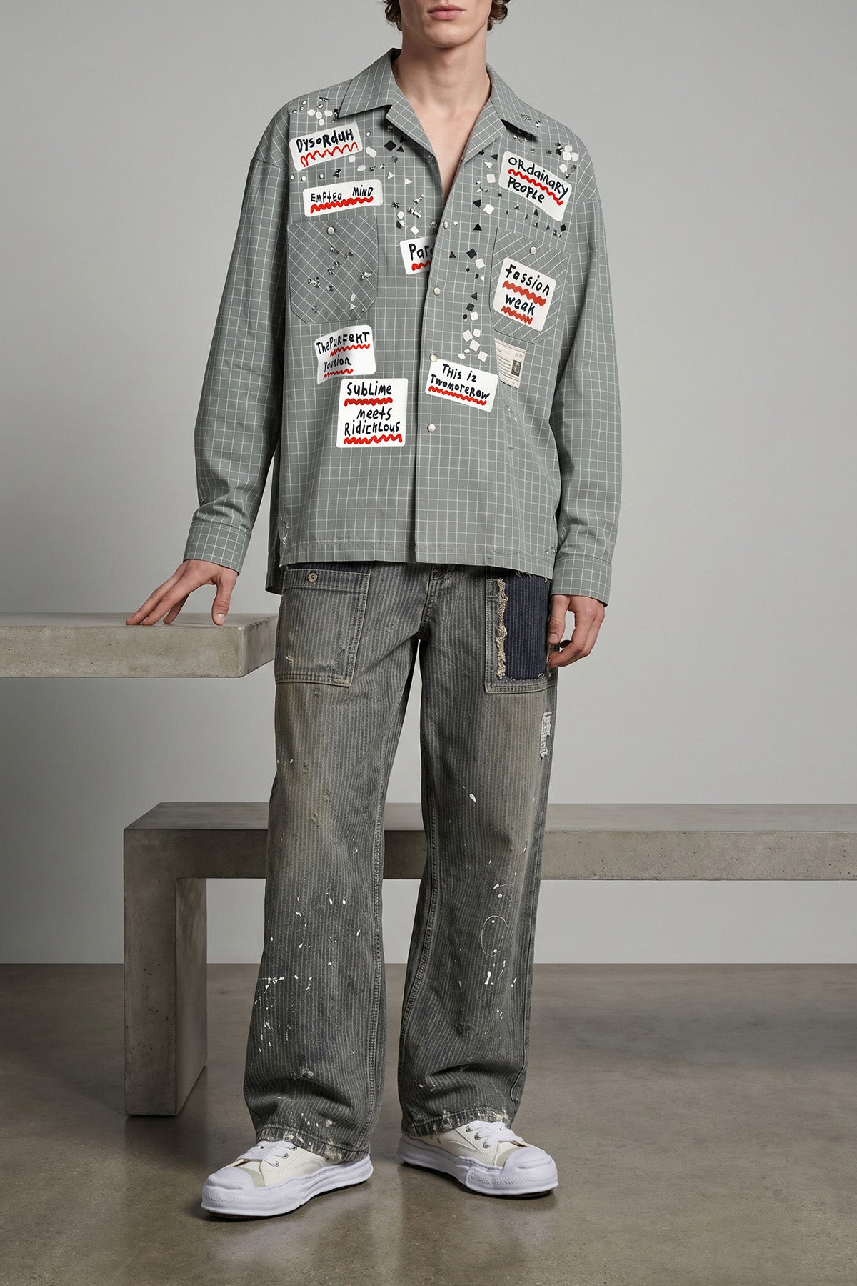 patterned checked cotton shirt