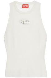 white sleeveless ribbed viscose top with metallic insert