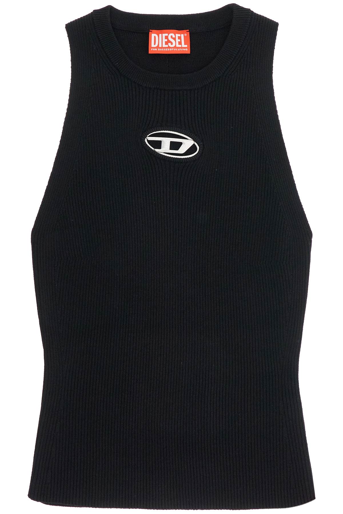 black sleeveless top in viscose with embroidered logo