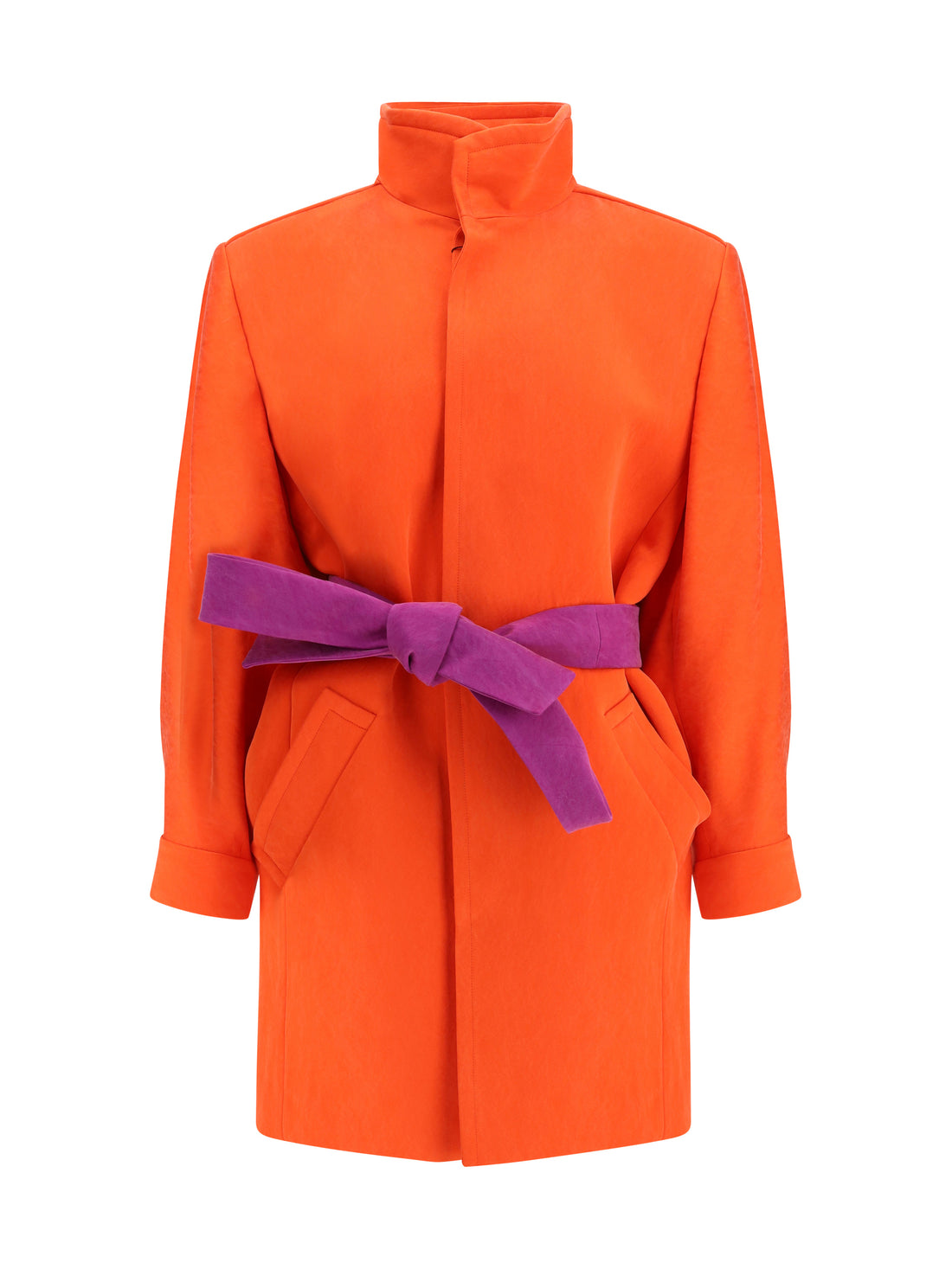 SAINT LAURENT 38 belted stonewashed silk satin coat