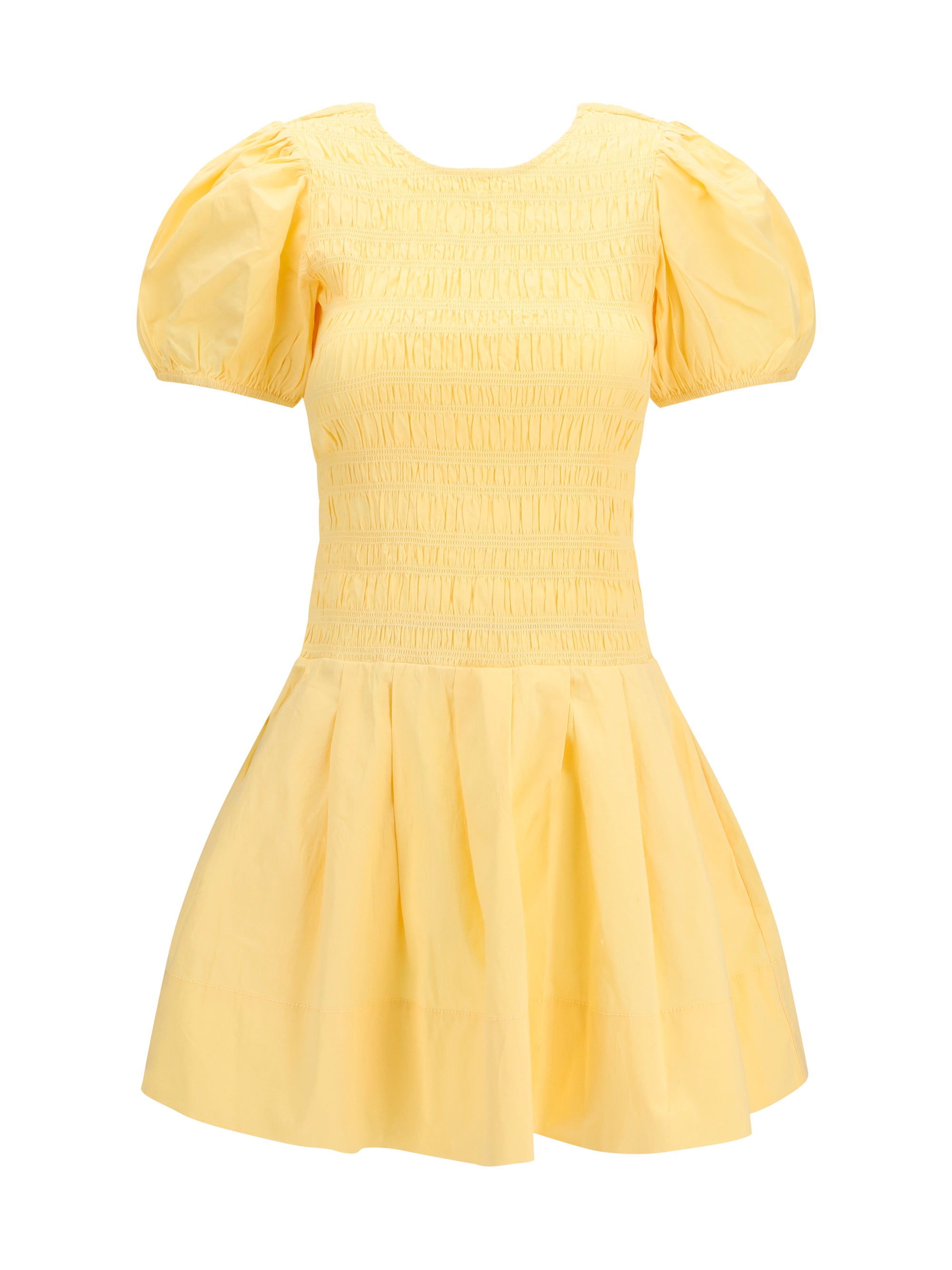 stretch cotton mini dress with balloon sleeves