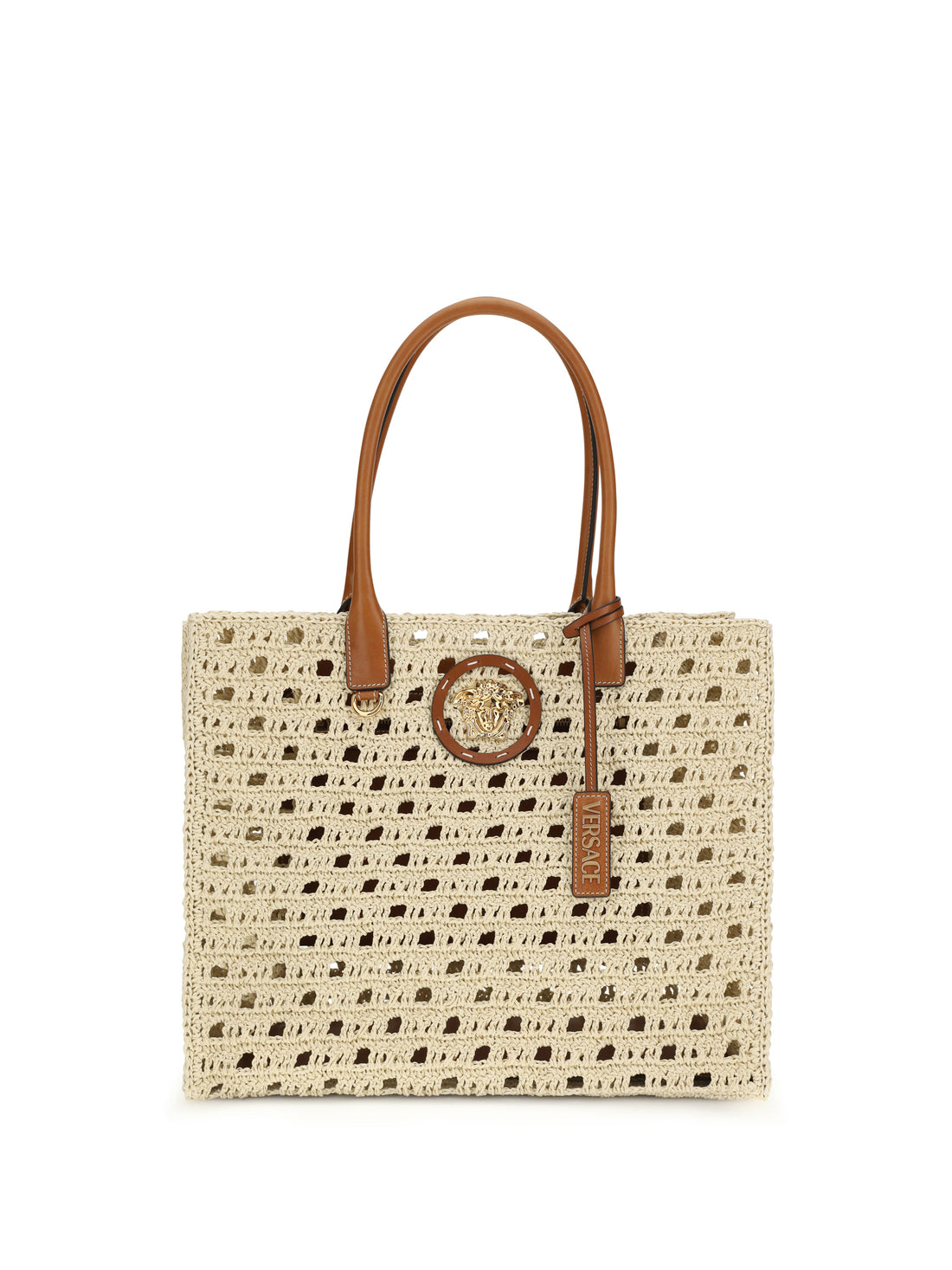 VERSACE OS tote fabric calf letaher