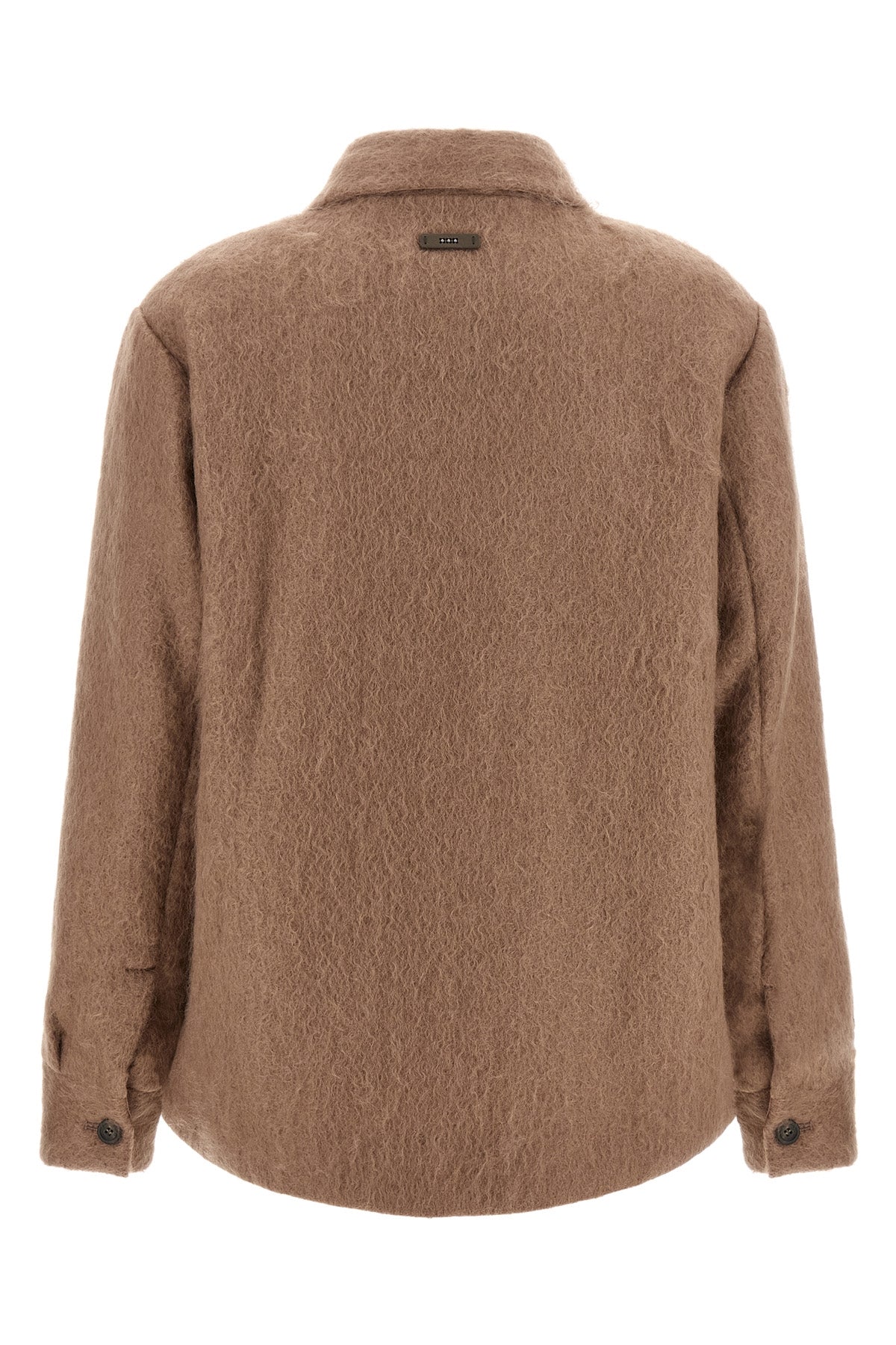 the peserico hazelnut-colored overshirt stands out for a material and enveloping