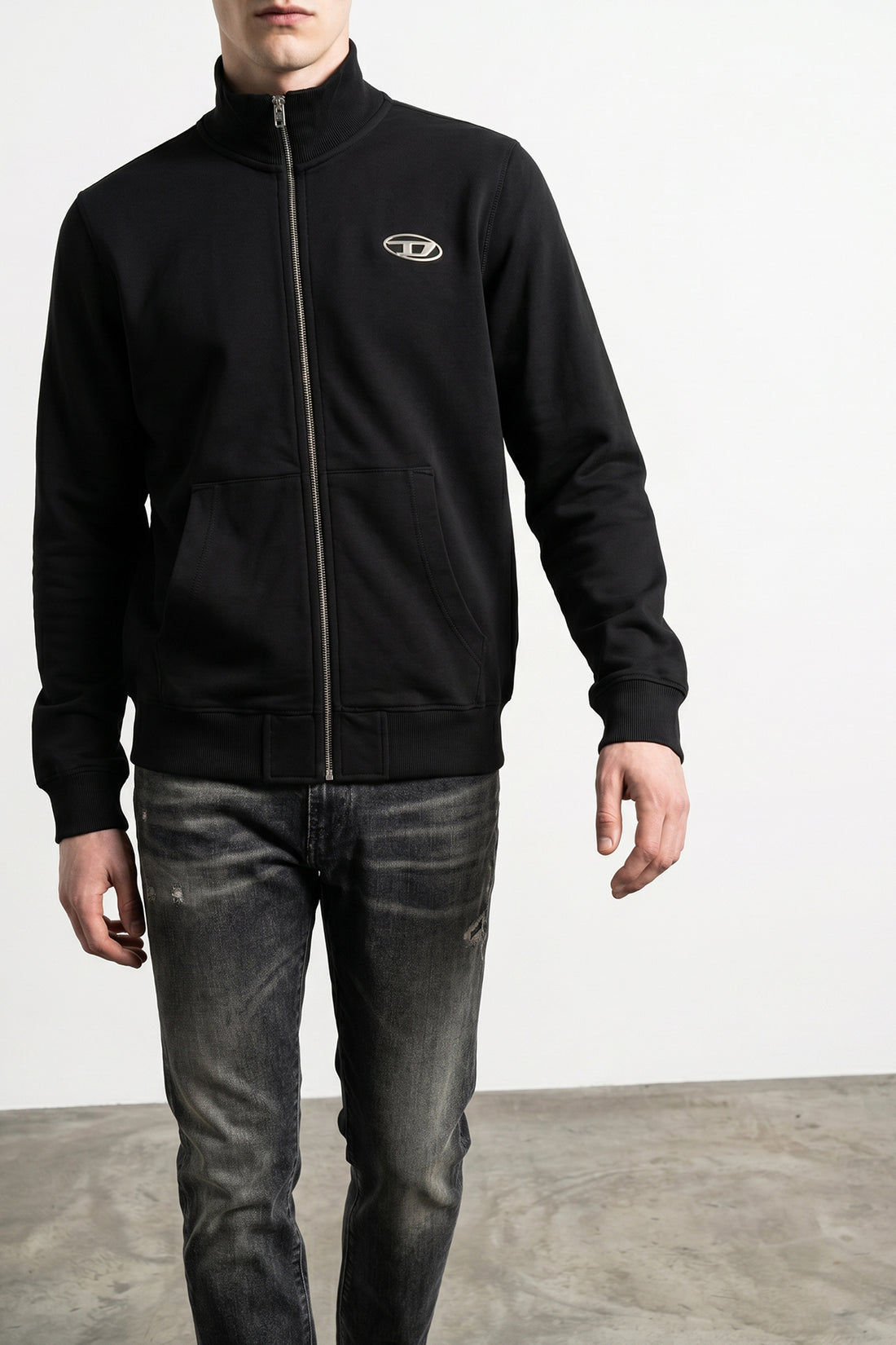 DIESEL L s-ginn-zip-iod sweatshirt in brushed cotton