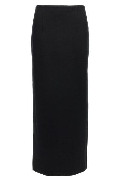 long double-sided knitted skirt in yarn dyed