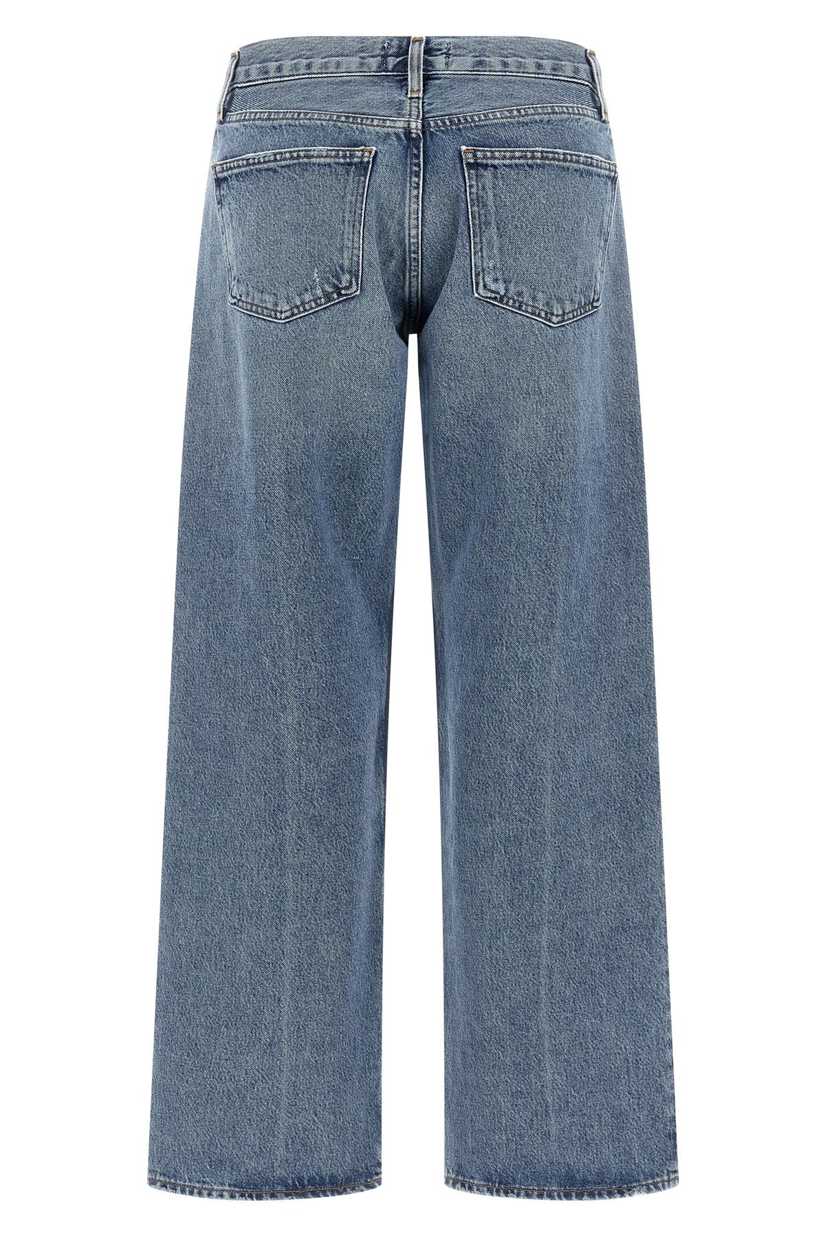 low rise loose jeans in medium worn indigo denim