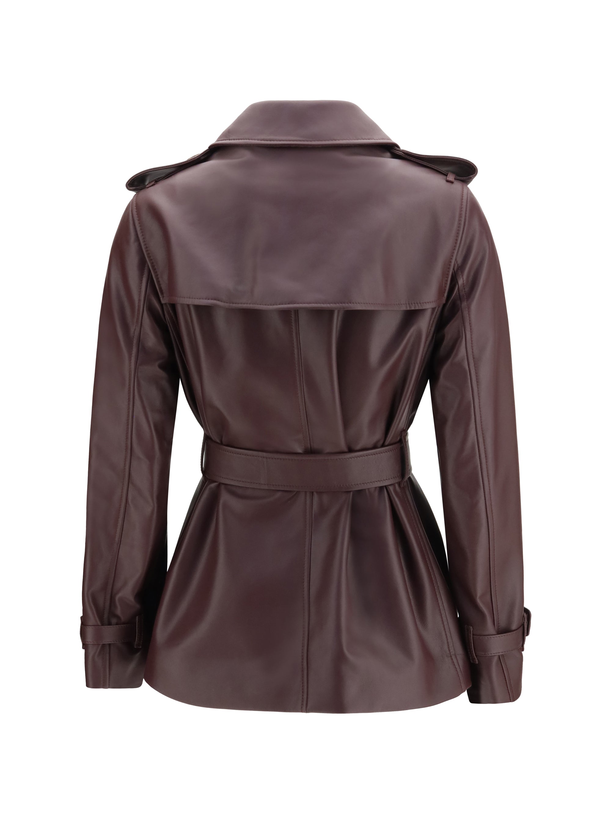 short leather trench coat