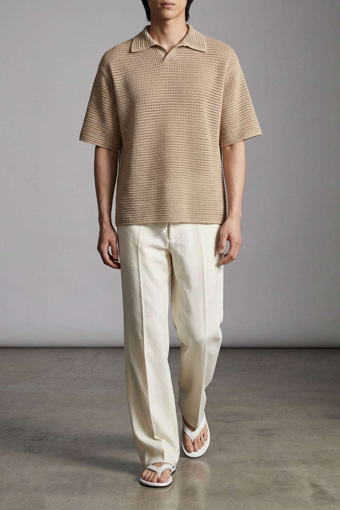 AURALEE 4 tussah knitted fabric polo shirt