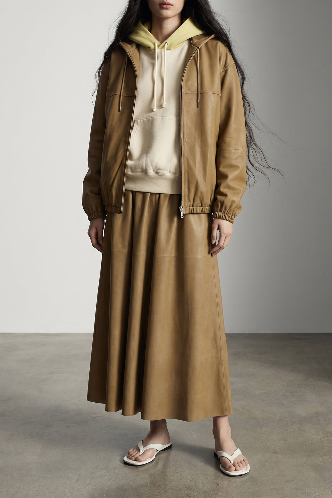 AURALEE 0 midi skirt in fine calf leather