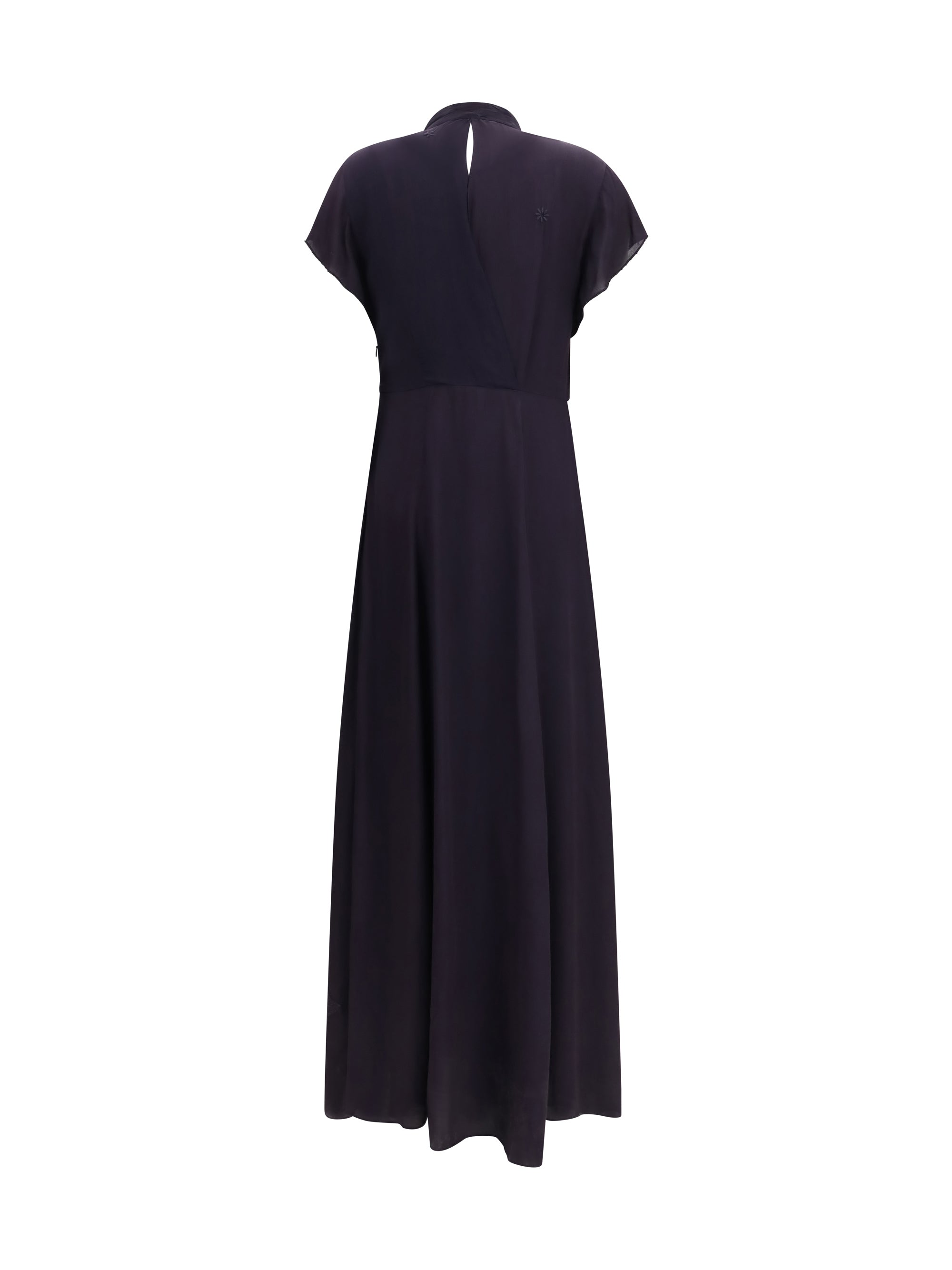 crêpe de chine dress with iris velvet embroidery