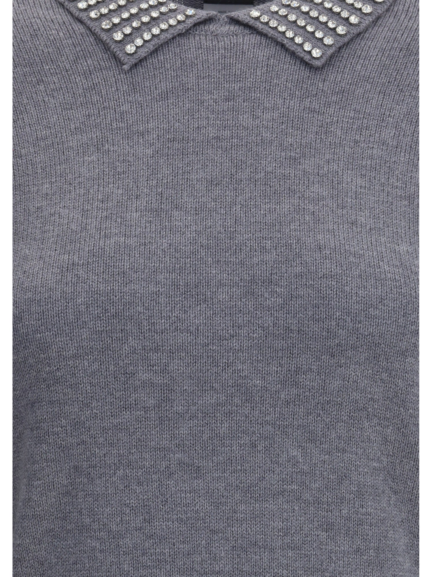 PINKO L rhinestone-decorated collar sweater