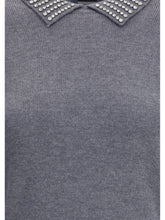 PINKO L rhinestone-decorated collar sweater