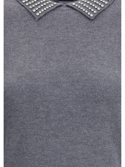 PINKO L rhinestone-decorated collar sweater