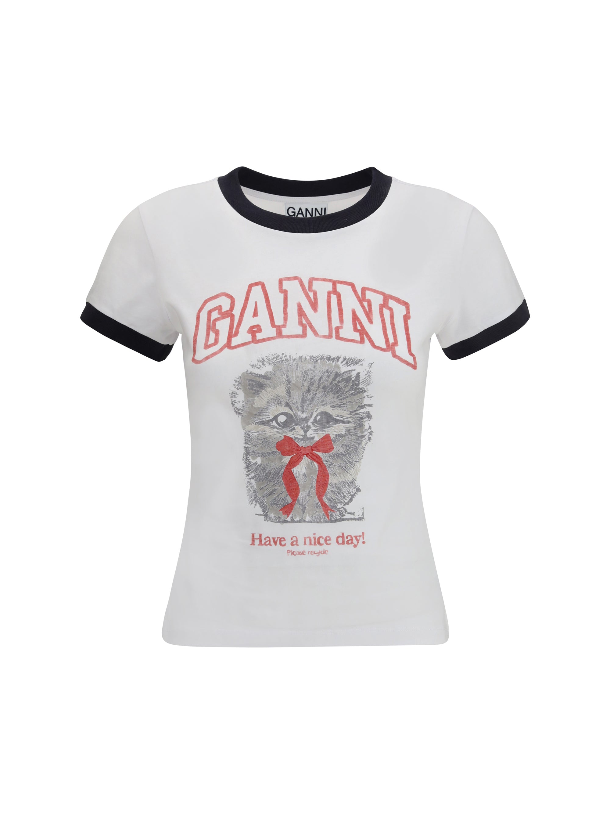 GANNI L cropped kitty t-shirt 