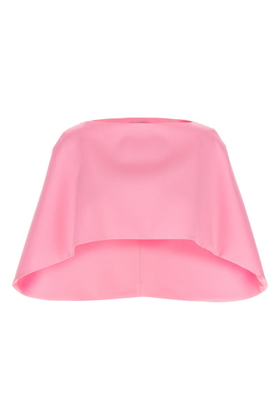 the alberta ferretti cape redefines the volumes of light outerwear through a cro