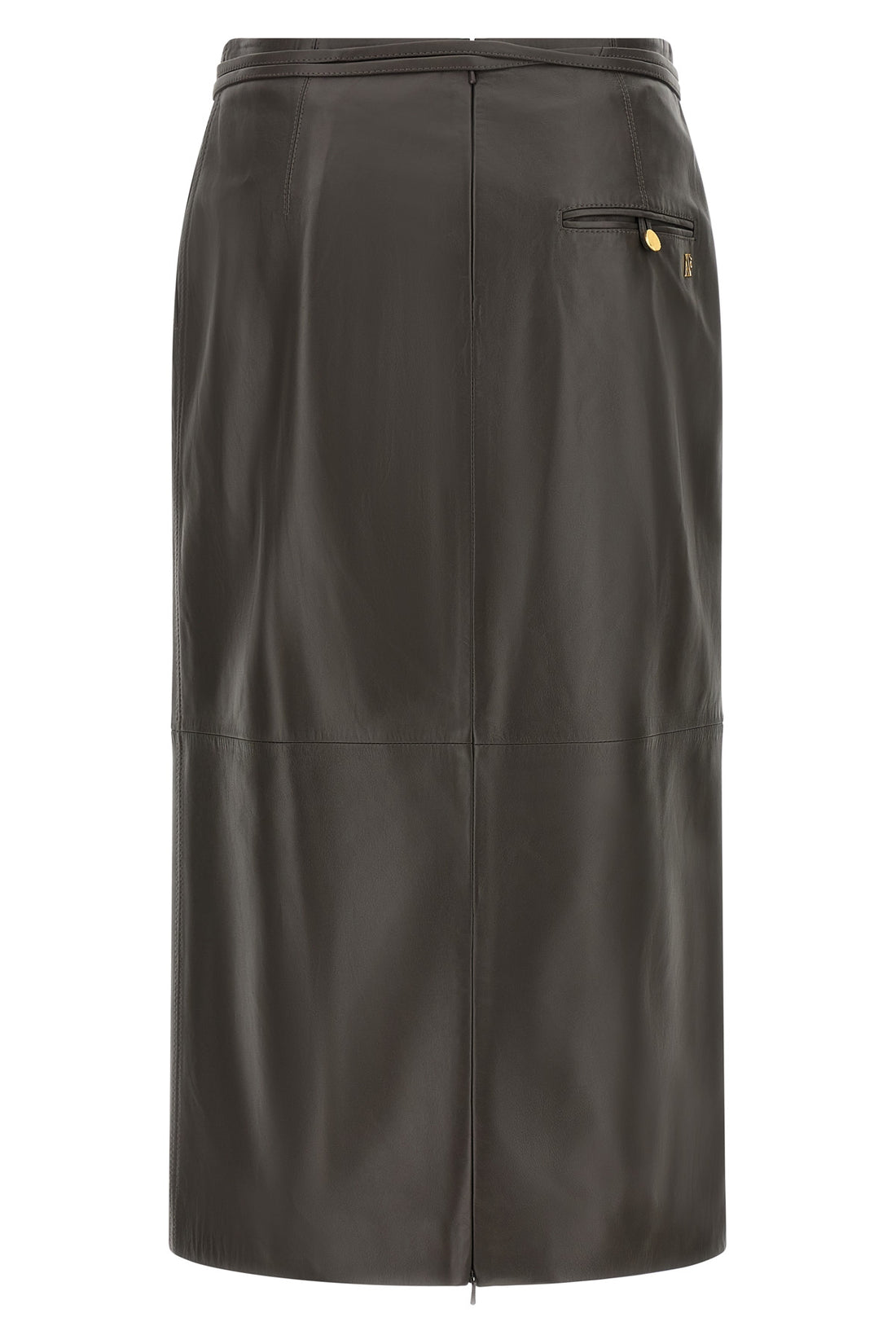 ALBERTA FERRETTI 42 the alberta ferretti mud-colored leather midi skirt features a rigorous straight
