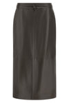 the alberta ferretti mud-colored leather midi skirt features a rigorous straight