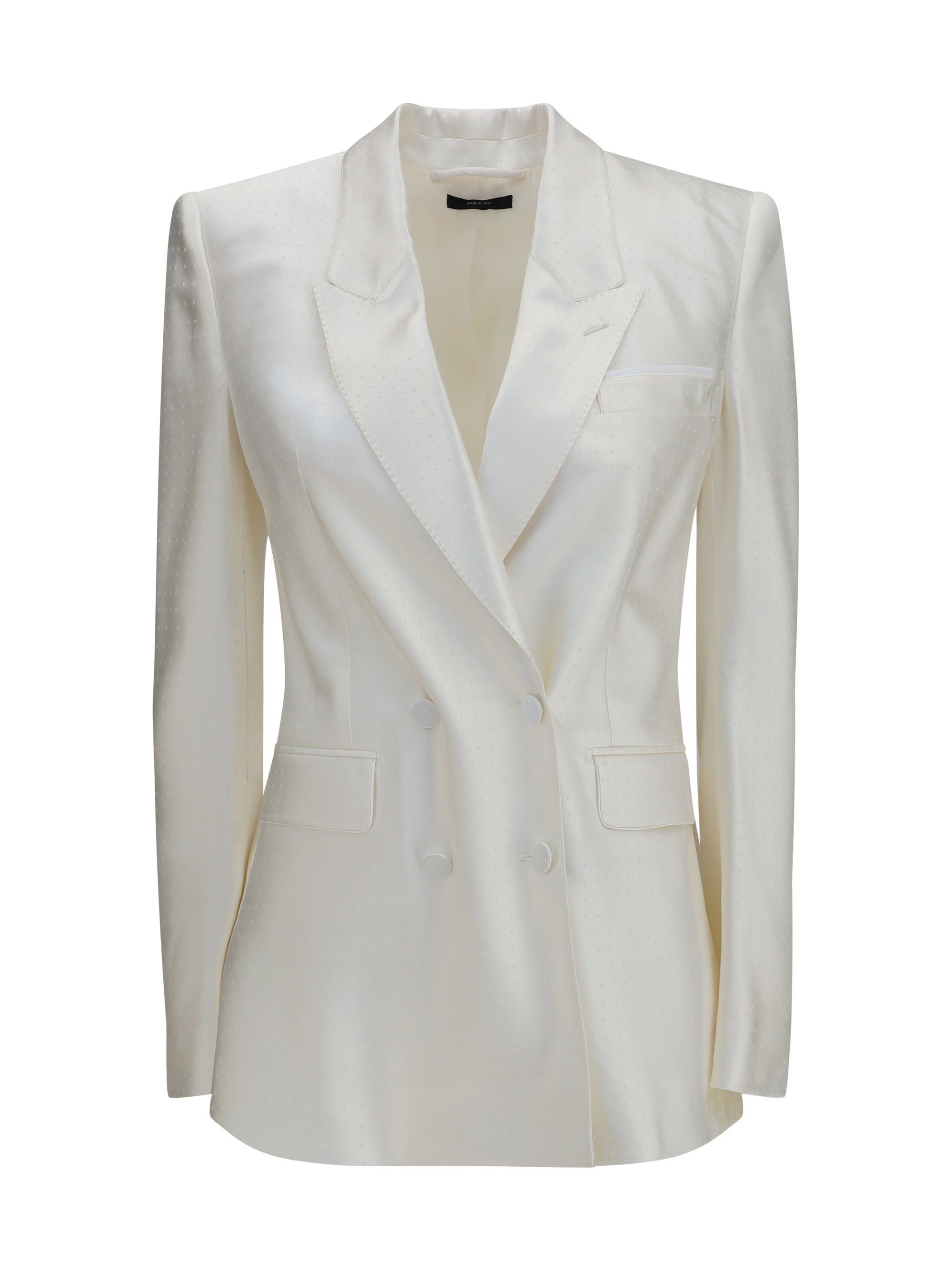 polka-dot satin double-breasted blazer