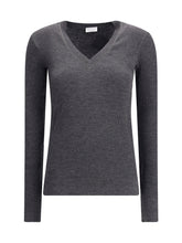 BRUNELLO CUCINELLI S long sleeve wool ribbed jersey t-shirt with shiny trim 