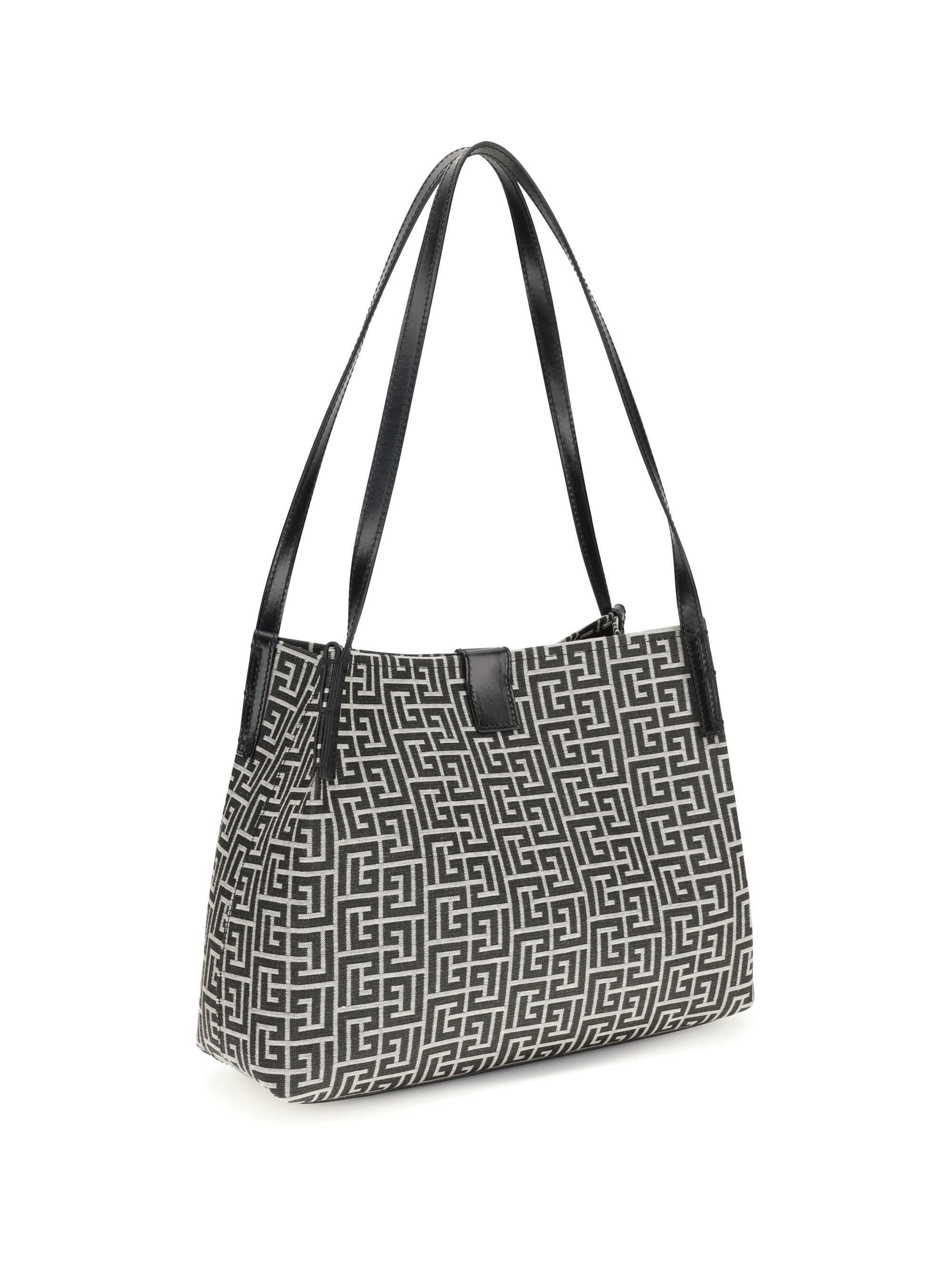 BALMAIN OS jacquard and leather tote bag