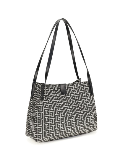 BALMAIN OS jacquard and leather tote bag