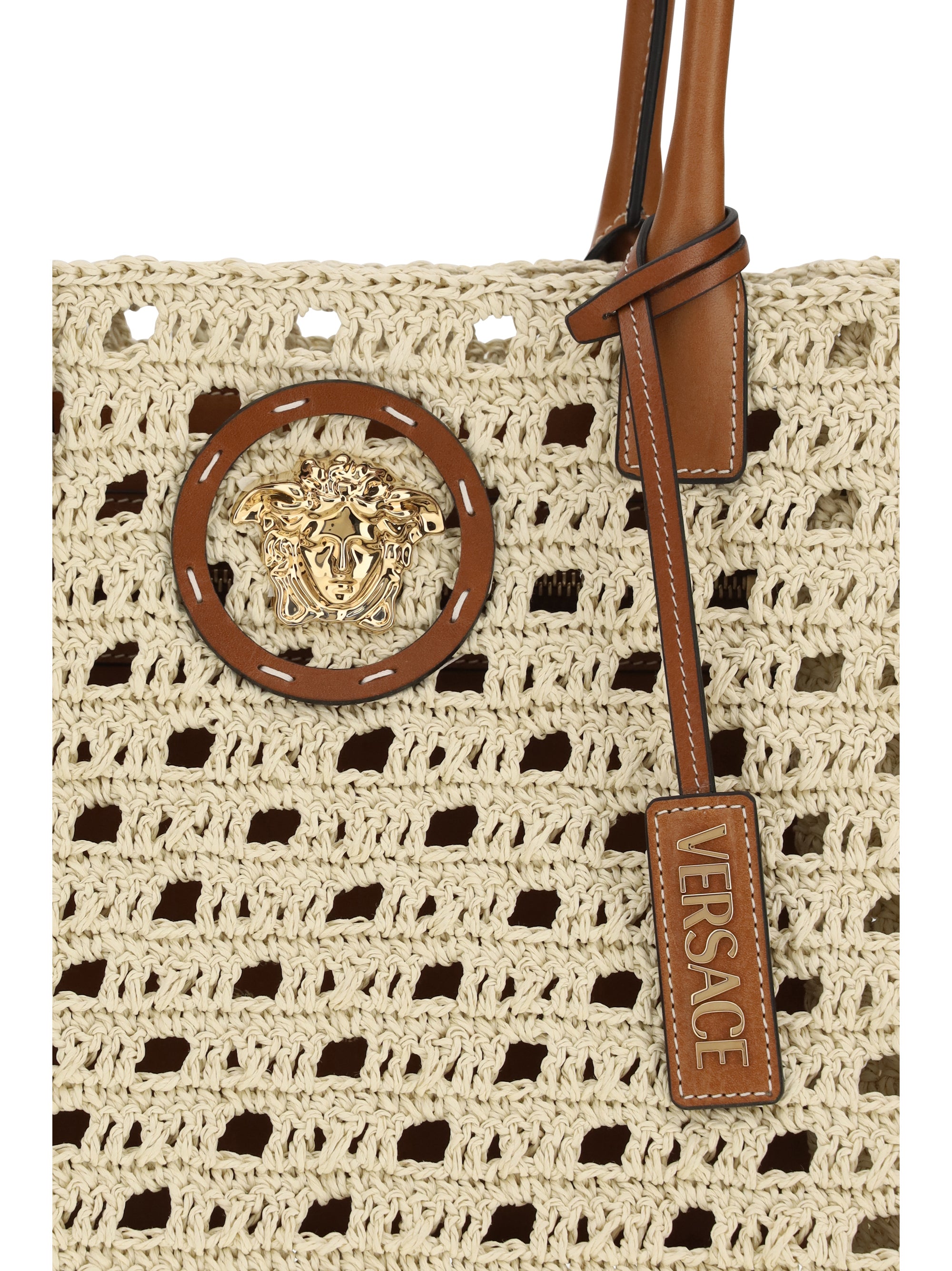 VERSACE OS tote fabric calf letaher