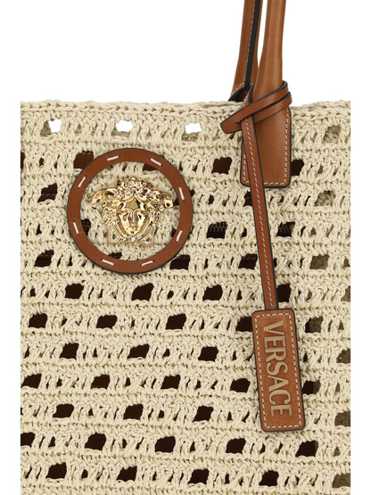 VERSACE OS tote fabric calf letaher