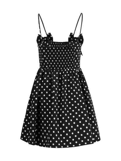 GANNI 36 polka-dot satin mini dress